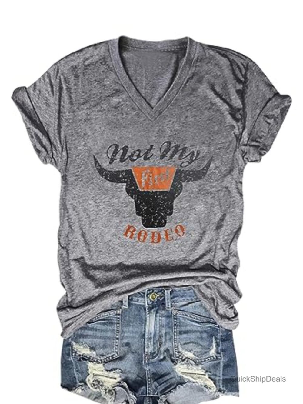 Women's V Neck Short Sleeve T Shirt Loose Fit Cotton Blend Western Rodeo Tee